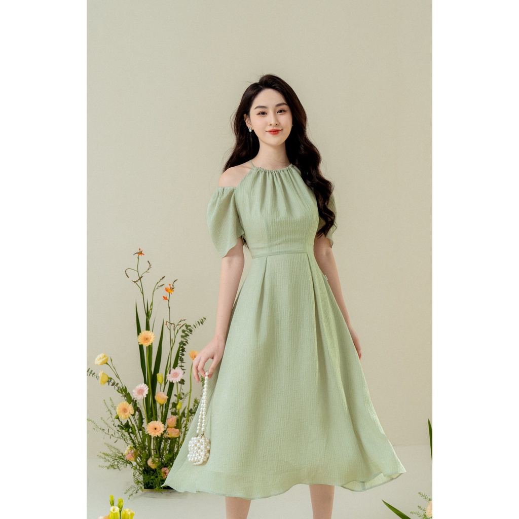 Váy Đầm cổ tròn yếm chun vai TIINSTORE VHN552