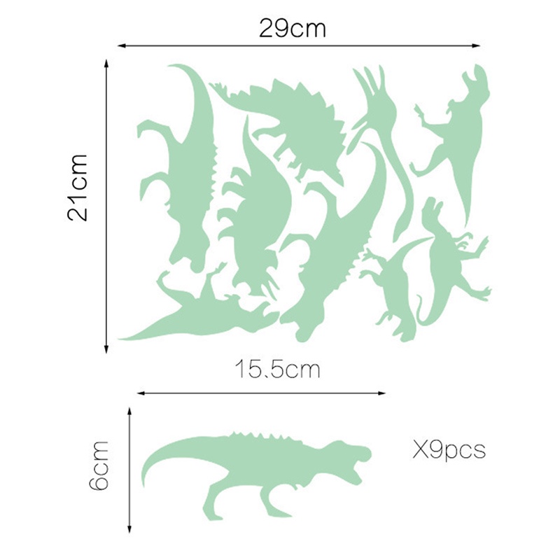 Set 9 Miếng Dán Dạ Quang Hình Khủng Long Trang Trí Trần Nhà