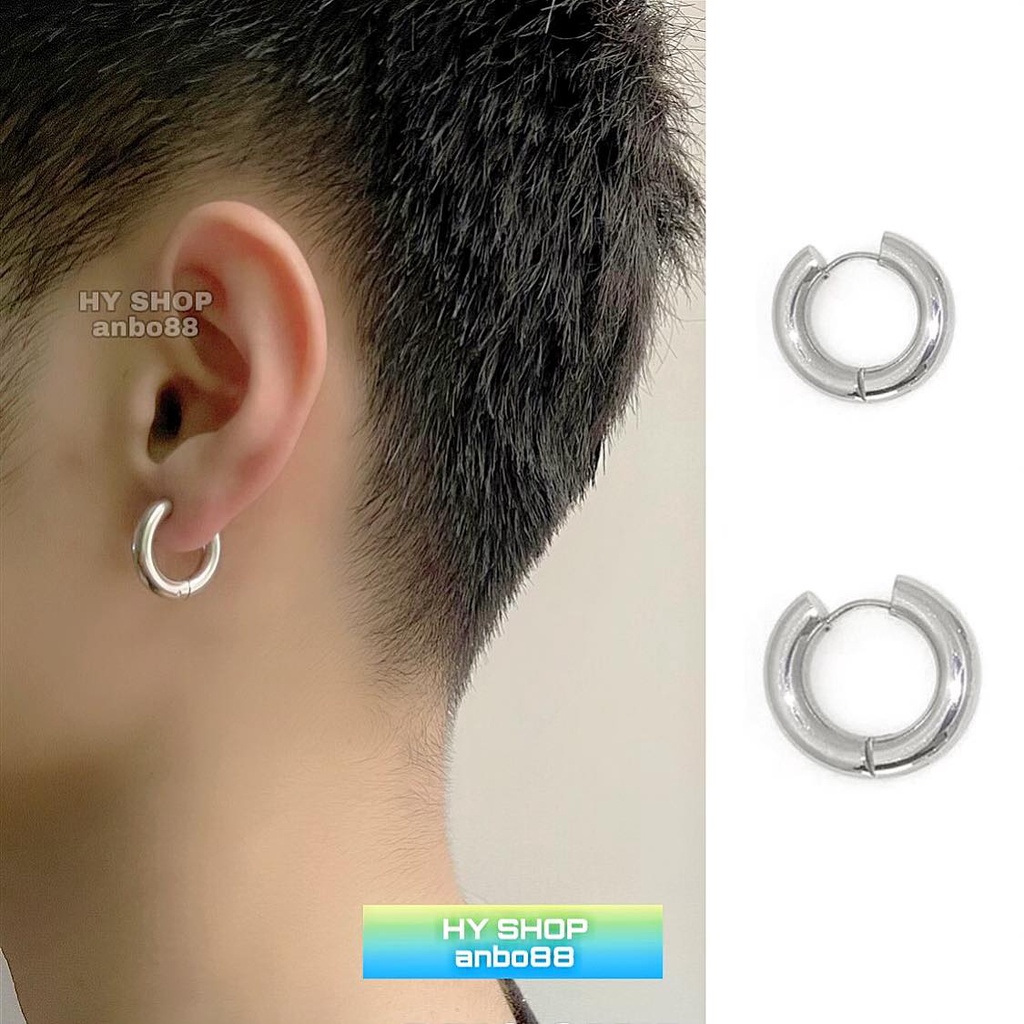 khuyên tai tròn đai dài cực chất Hiphop Unisex cho nam nữ không gỉ