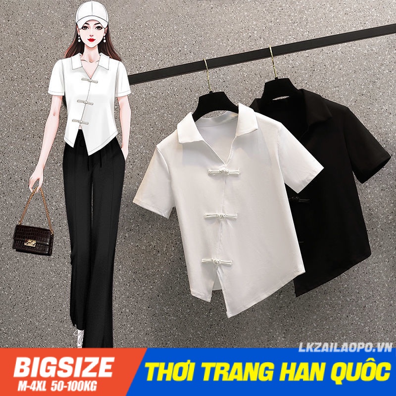 Áo thun Bigsize Áo kiểu nữ dáng suông tay ngắn cổ chữ v vintage mùa hè Phong cách Hàn Quốc Thời Trang tiểu thư cá tính xinh đẹp bigsizegiaree