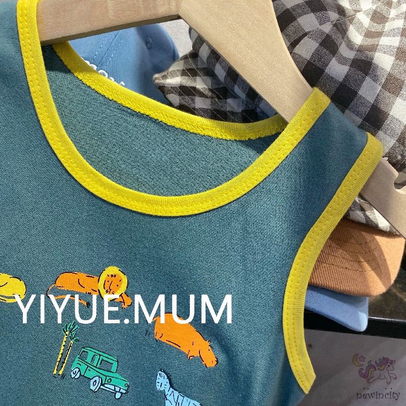 Bộ Áo Thun Cotton Sát Nách + Quần Short Cá Tính Cho Bé Trai Kiểu Hàn Quốc