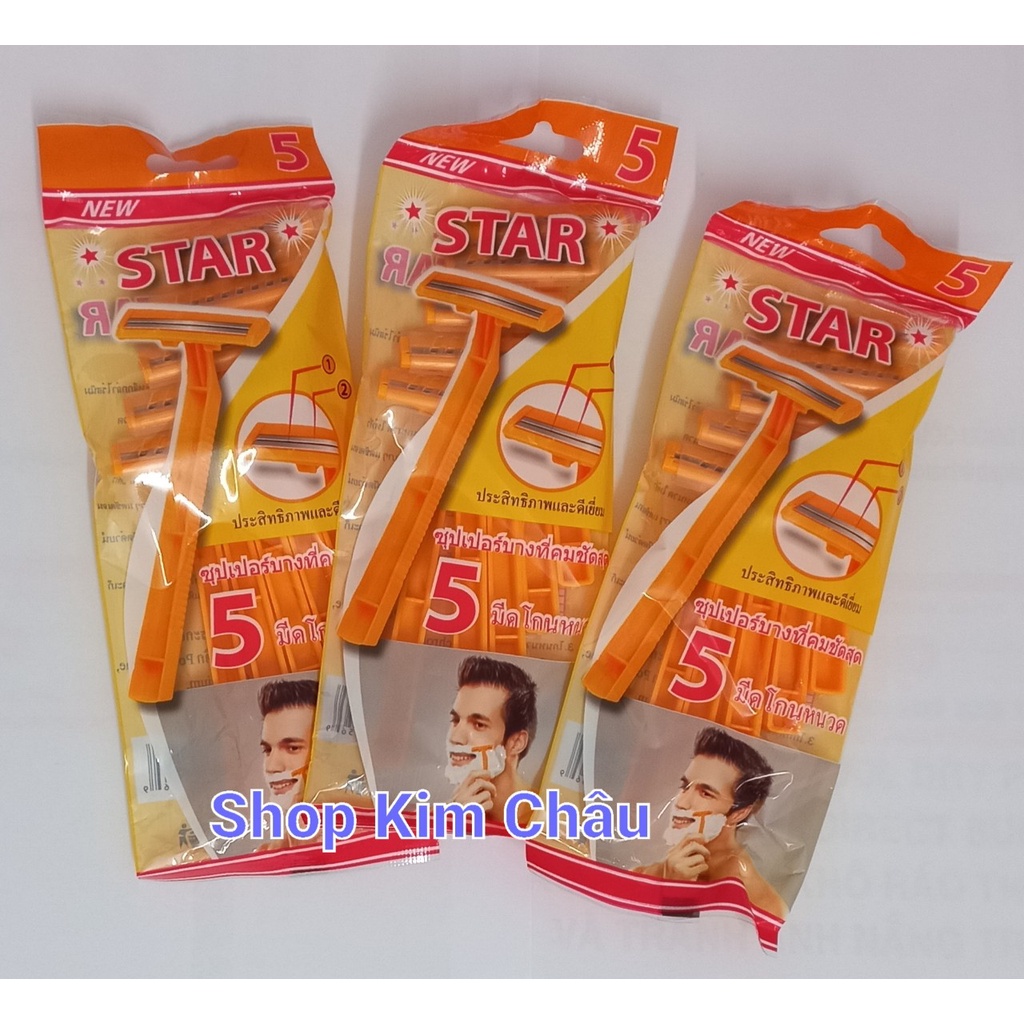 Combo 3 bịch Dao cạo râu Star 2 lưỡi tiện dụng Thái Lan - 1 bịch 5 cây