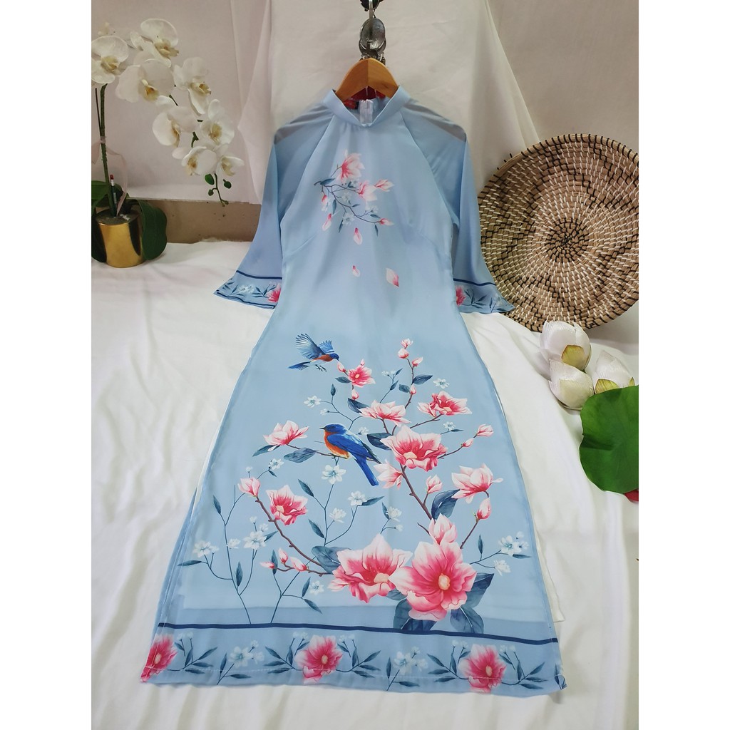 Áo dài nữ 🎀FREESHIP🎀 Áo dài xanh phối hoa cực xinh [ao dai cach tan] | BigBuy360 - bigbuy360.vn