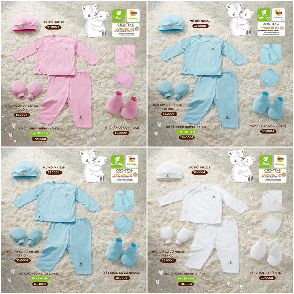 [Mã FASKT4XANH giảm 15% đơn 99K] Bộ sơ sinh cài chéo sồi Lullaby (Bán rời mũ, bao tay, bao chân)