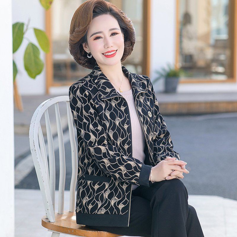 Áo Khoác Ngắn Dáng Rộng In Họa Tiết Phong Cách Phương Tây Thời Trang Xuân Thu Mới Cho Phụ Nữ Trung Niên