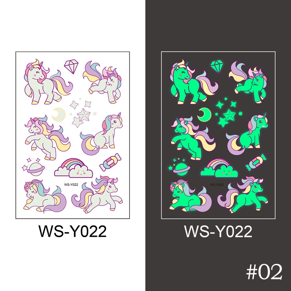 Hw Hình Xăm Tạm Thời Dạ Quang Chống Nước 110x75mm Họa Tiết Hoạt Hình Cho Trẻ Em