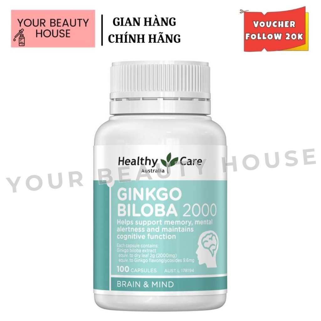 [Healthy Care] Viên uống bổ não, tăng cường trí nhớ Ginkgo Biloba 2000mg - 100 viên
