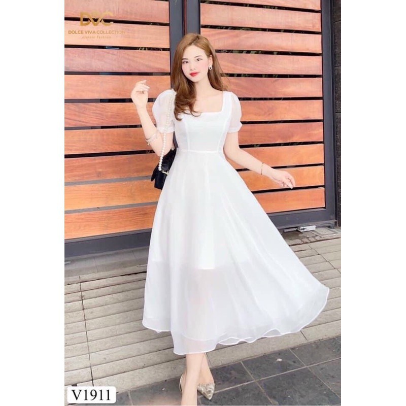 Đầm Maxi Váy Trắng Cưới, Dự Tiệc 🌺 FREESHIP 🌺 Đầm Nữ Dáng Xòe Hở Lưng Phối Nơ Tay Phồng Cổ Vuông Thời Trang - LH118