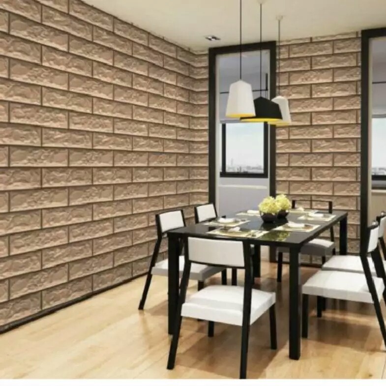 Decal giấy dán tường gạch 3D nâu, 3D hồng khổ rộng 0.6m