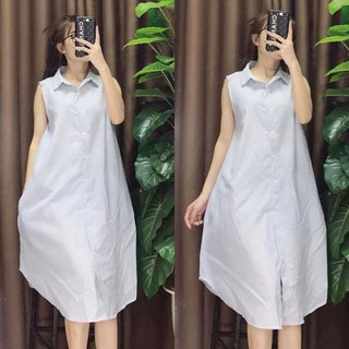 Váy sơ mi maxi bầu và sau sinh tiện lợi ( dáng sát nách)