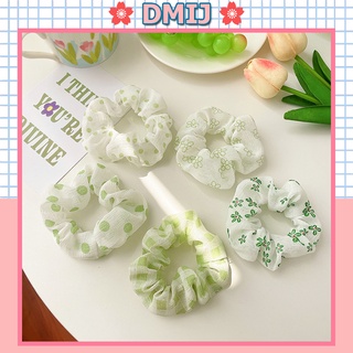 Cột tóc vải scrunchies họa tiết xanh lá dây buộc tóc scrunchies nhiều màu