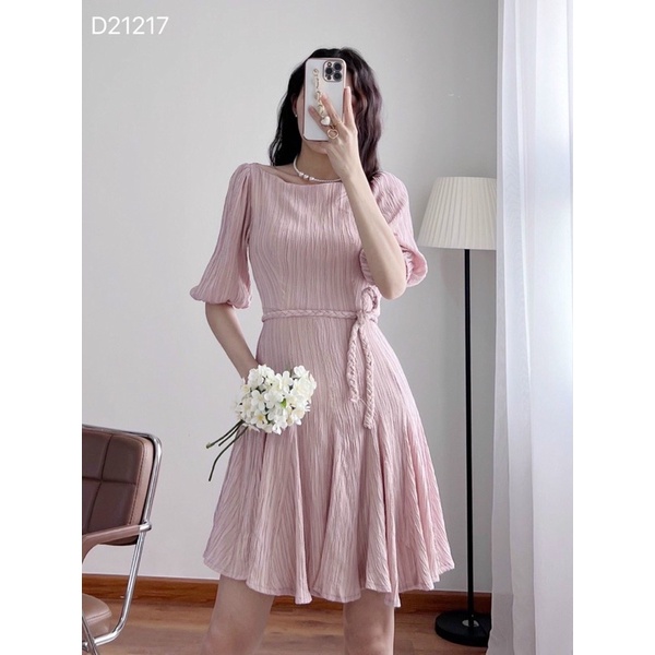 Đầm Cổ Thuyền Cột Dây Eo 3 màu - D0512