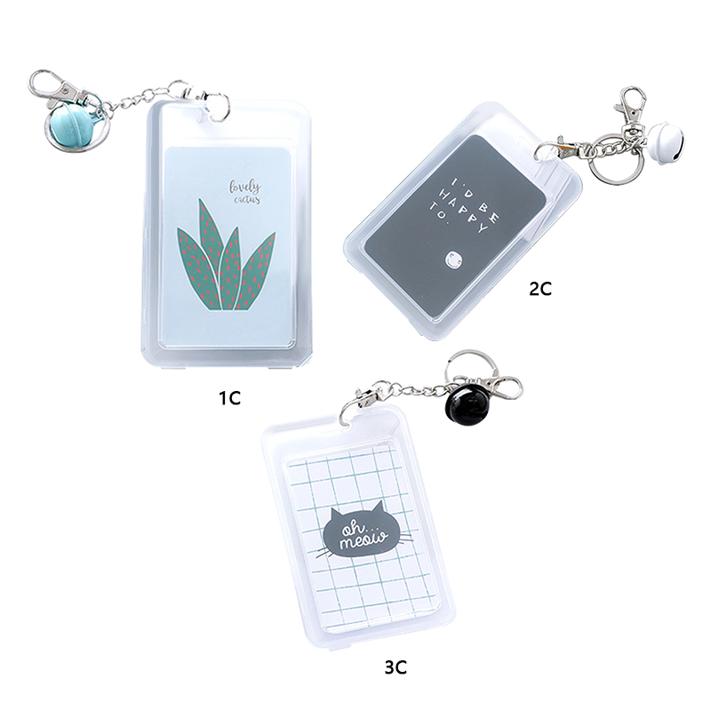 Double-sided Transparent Bus Card Holder with Bells Keychain Female Cartoon Cute Rice Card Holder YKD
