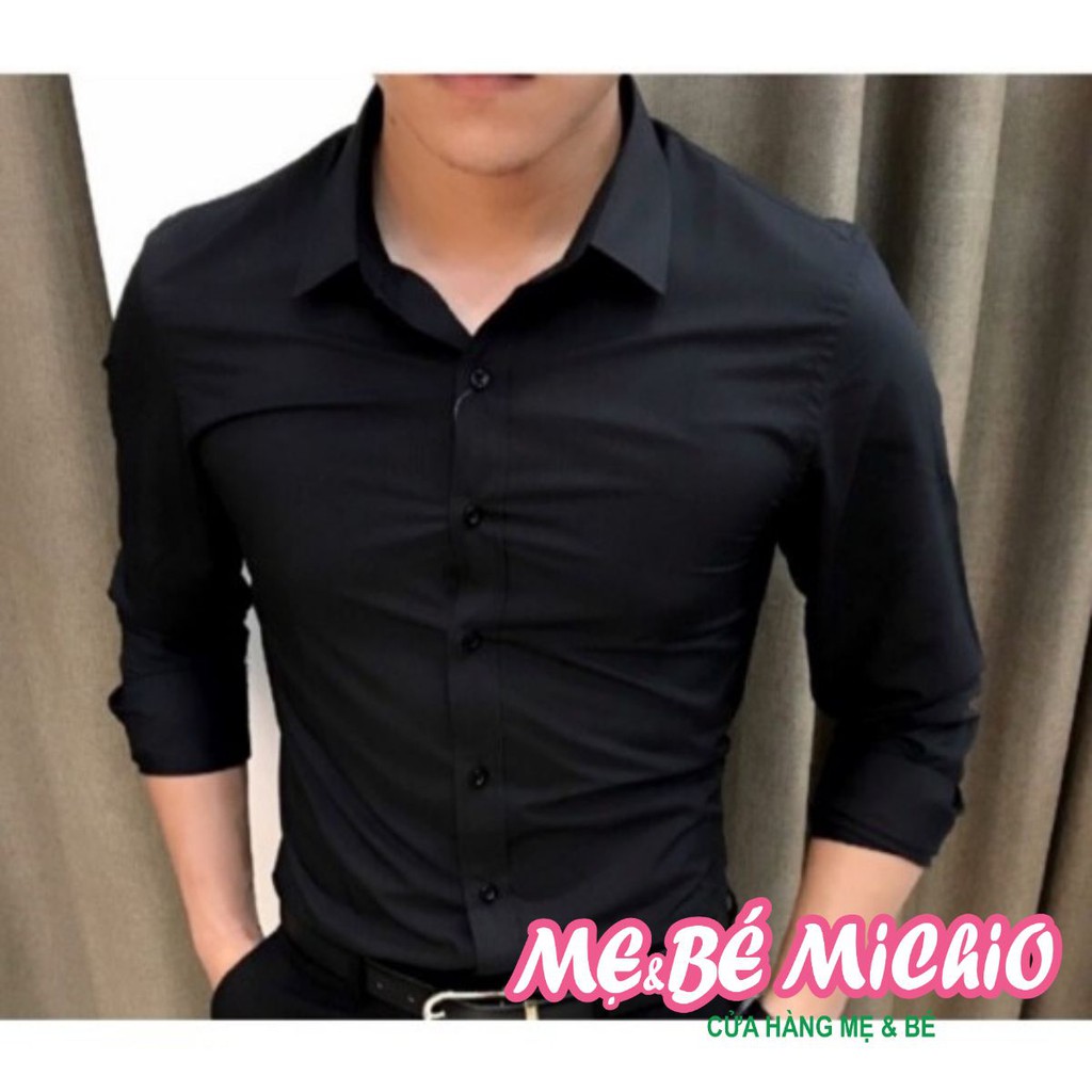 Áo Sơ Mi Nam Đen Ôm Form Hàn Quốc Giá Rẻ