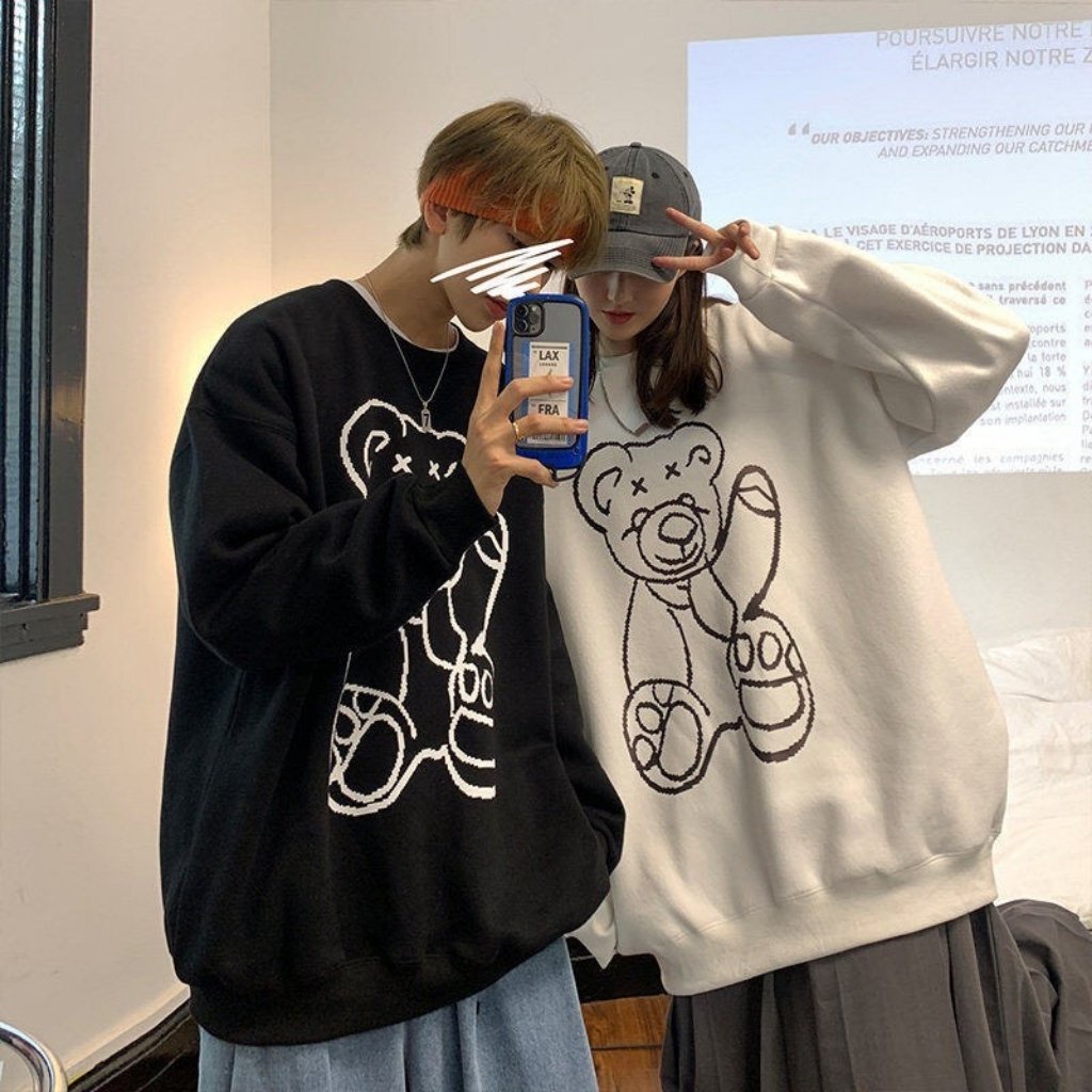 Áo sweater nỉ unisex form rộng hoodie street style nam nữ ulzzang hottrend AKN20 LECHAU hình in gấu phản quang cực chất | WebRaoVat - webraovat.net.vn