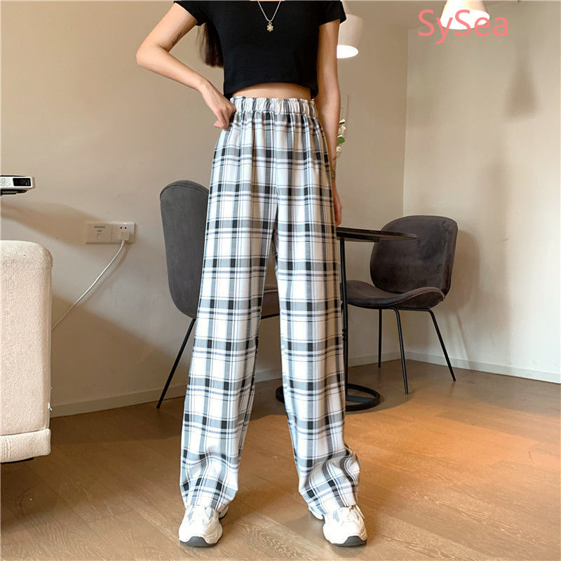 Quần nữ dài sọc caro lưng cao thời trang trẻ trung | BigBuy360 - bigbuy360.vn