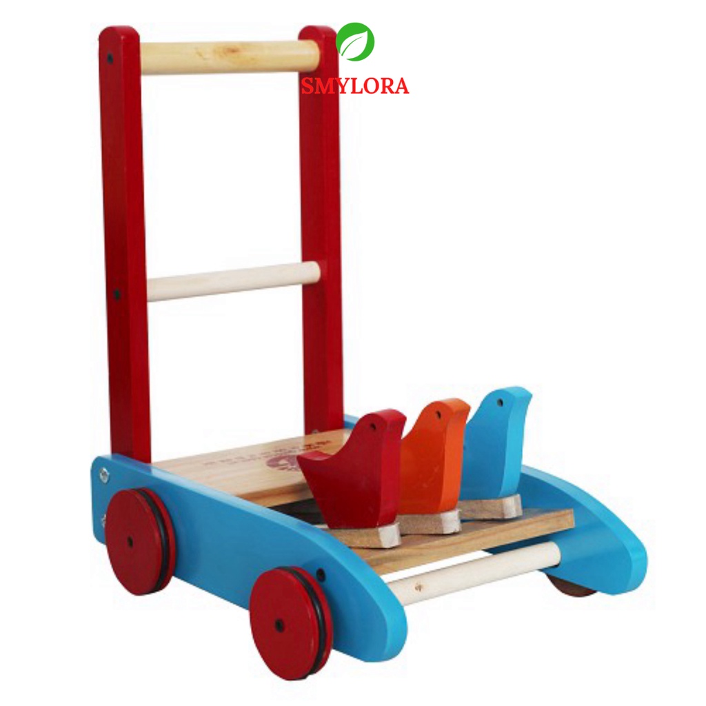 Xe Tập Đi Cho Bé, Xe Gà Tập Đi Cho Bé Có Vòng Cao Su Chống Trượt Bằng Gỗ 3 Con Gà