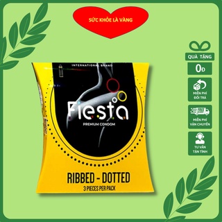 Bao cao su siêu mỏng gân, gai, bo đầu Fiesta Ribbed Dotted – hộp 3 cái