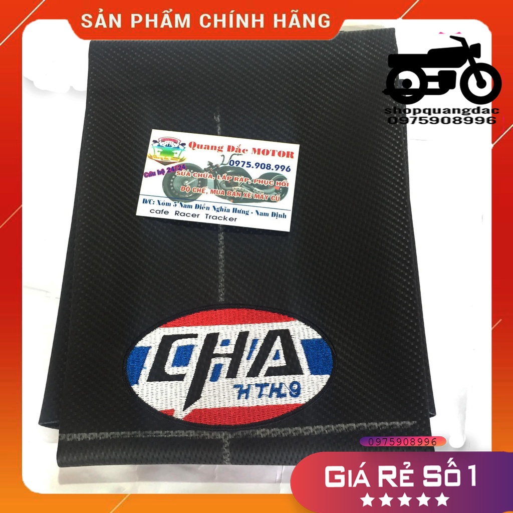 vỏ yên,da bọc yên cacbon thêu thái lan  thêu logo CHA racing  rama9