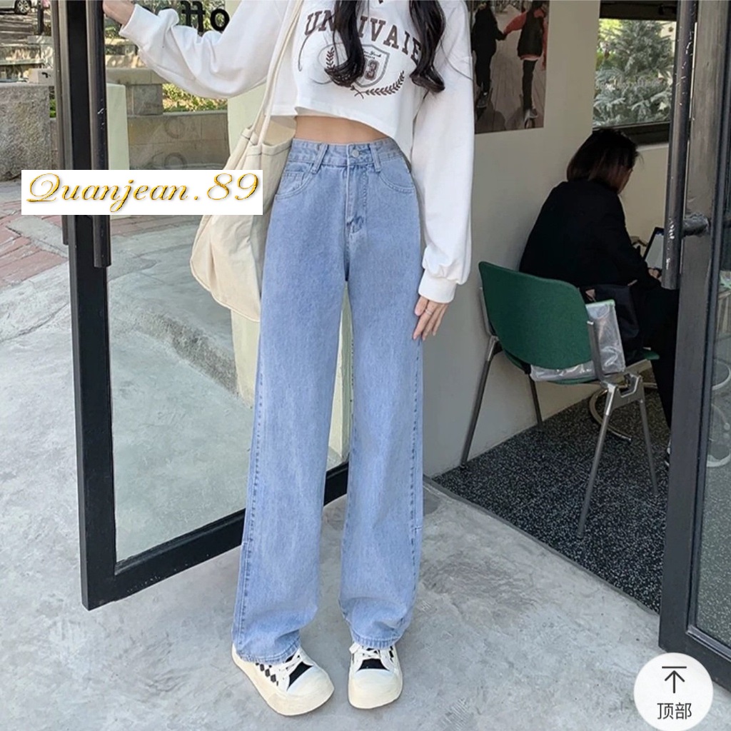 Quần jean bò ống xuông rộng dáng vintage màu xanh nhạt Quanjean.89 | BigBuy360 - bigbuy360.vn