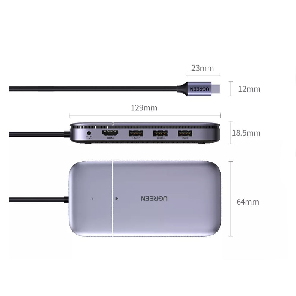 Bộ chuyển USB type C ra 3 cổng USB 3.1 Gen2 + HDMI + PD 100W + cấp nguồn DC + SSD M.2 NGFF Docking Station CM296 70449