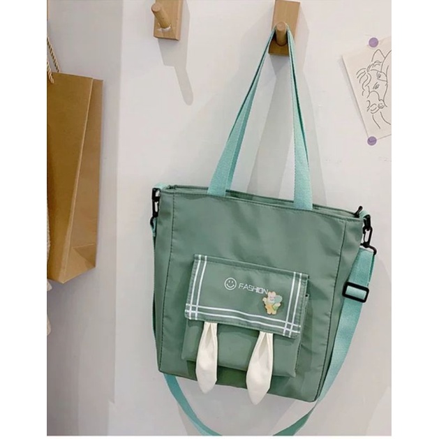 Túi vải tai thỏ có khóa kéo và lớp lót, vải siêu nhẹ, may kỹ, có dây đeo chéo, mã 610