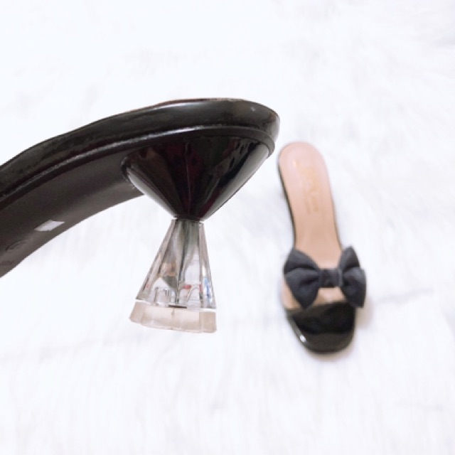 Guốc cao gót kiểu 6cm quai trong nơ lưới