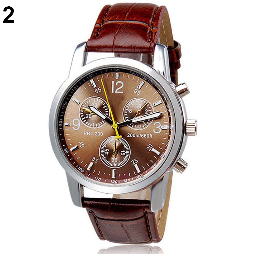 MACmk Fashion Men's Faux Leather Sport Watch Arabic Numerals Marker Quartz Wrist Watch