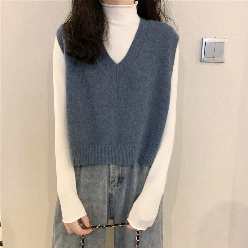 Áo Gile Len Trơn, Áo Len Nữ Cổ Tim Kiểu Dáng Đơn Giản Phong Cách Hàn Quốc Xinh Xắn Dễ Thương | BigBuy360 - bigbuy360.vn