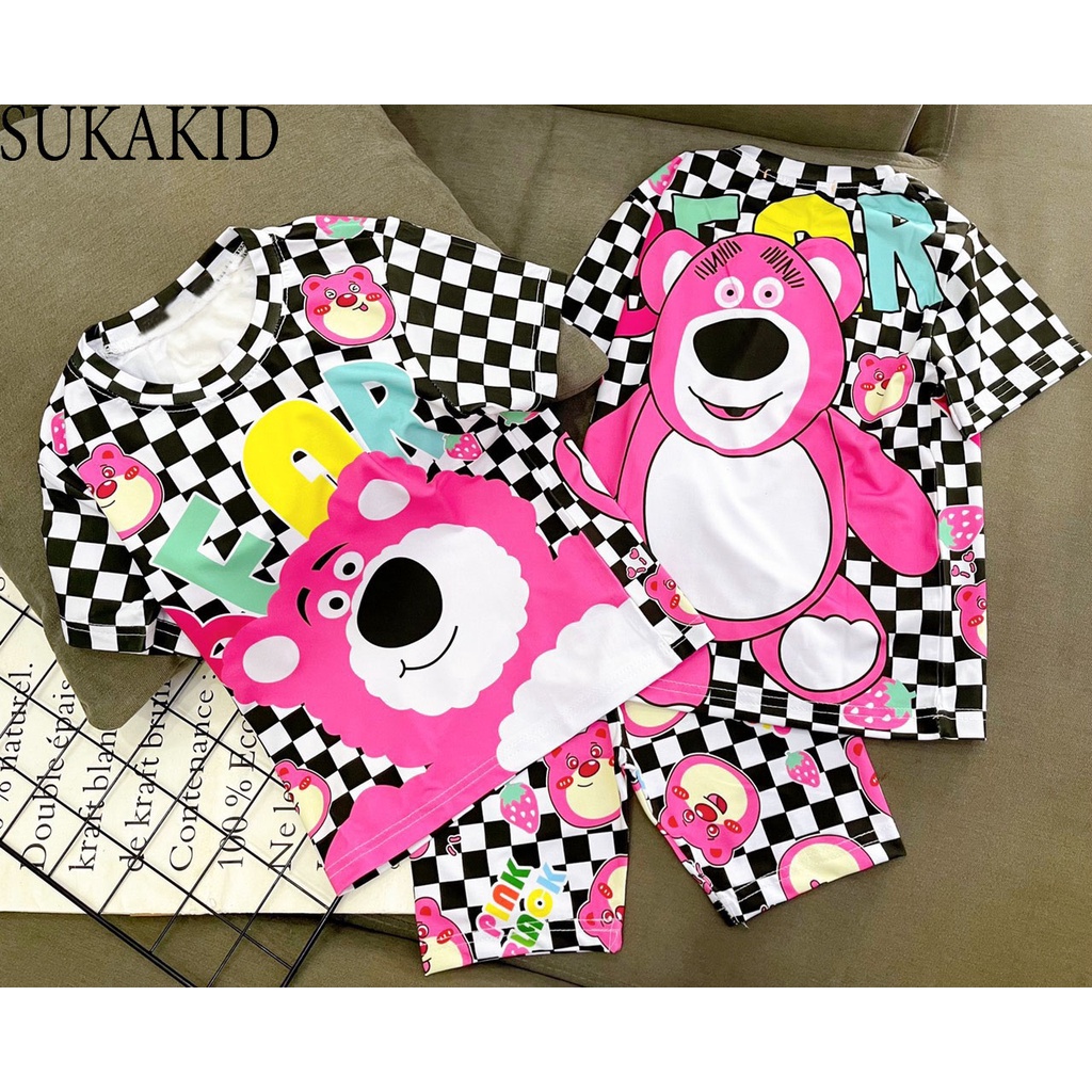 Bộ đồ quần áo trẻ em hinh in 3D co 3 mẫu gấu.mitkey.gái cột tóc 6kg đên 40kg.GN011.