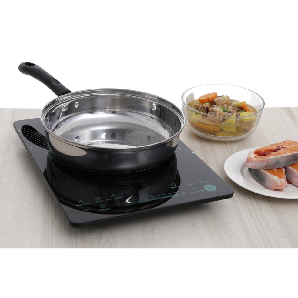 Bếp điện từ đun nhanh công suất 2100w cao cấp Midea MI-T2117DB TẶNG NỒI INOC 3 ĐÁY  + CHẢO INOC 3 ĐÁY