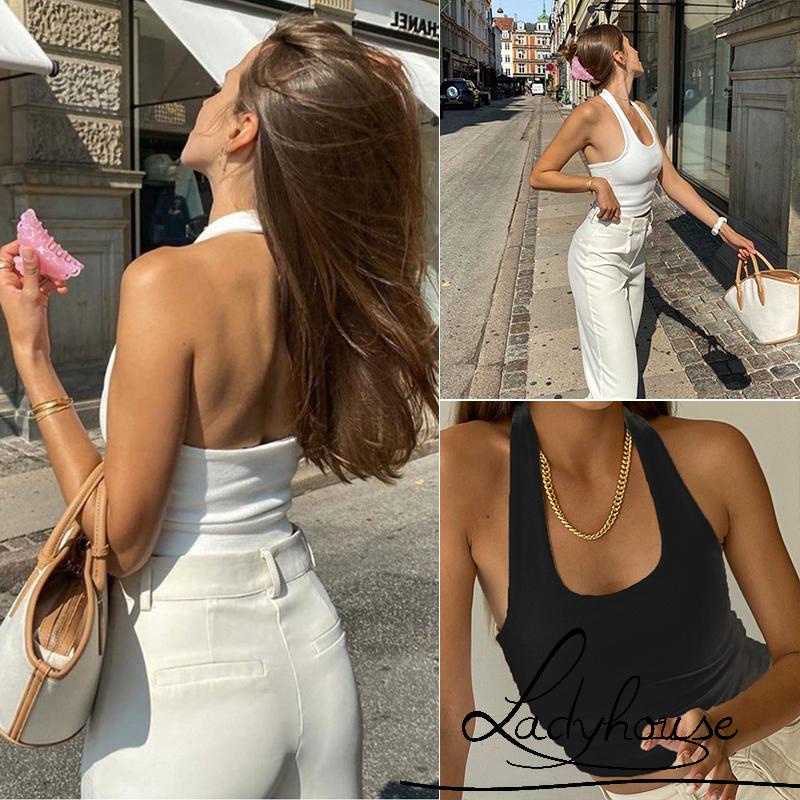 Áo Croptop Hai Dây Màu Sắc Trơn Phong Cách Cổ Điển Cho Nữ