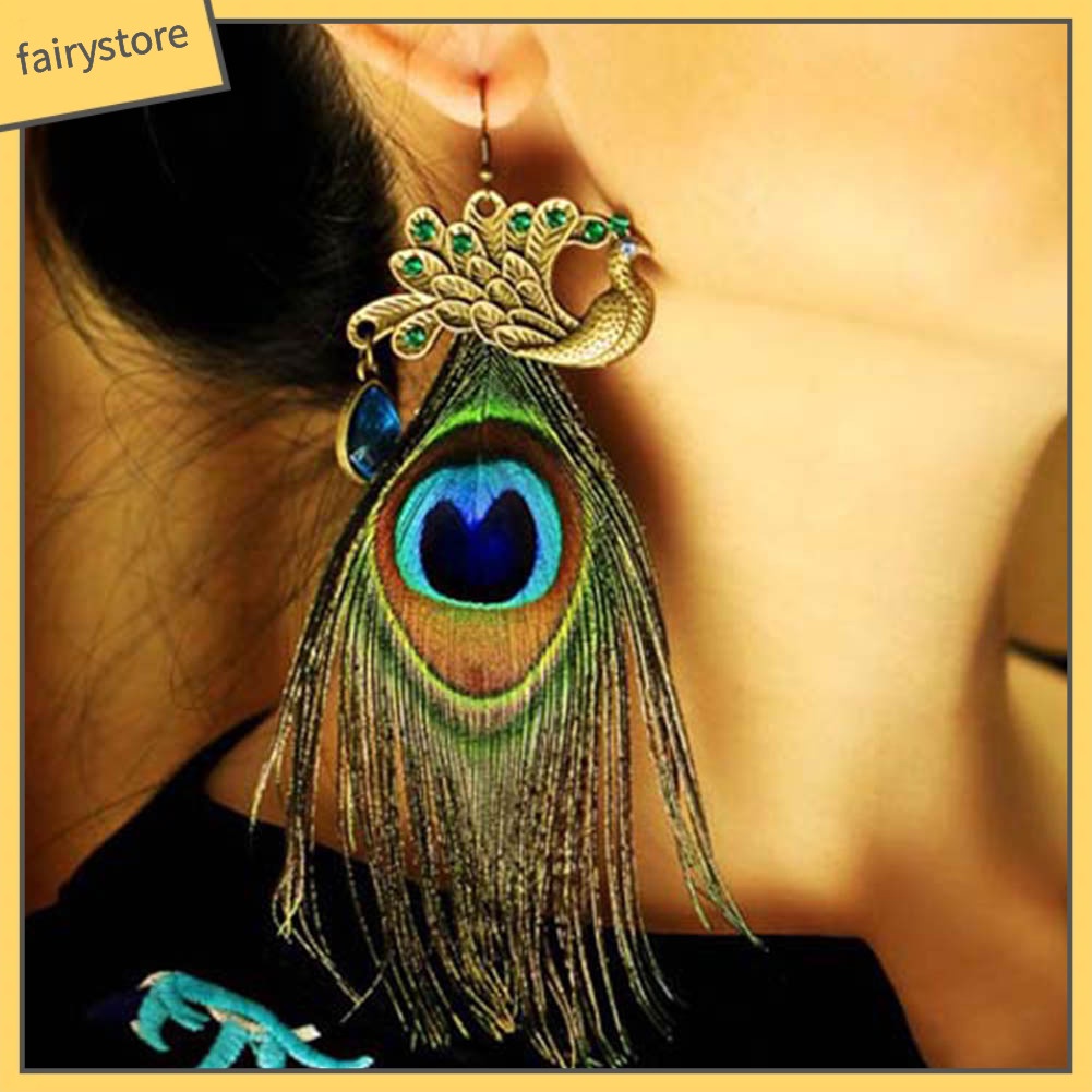 Hoa tai thiết kế kiểu dáng hình lông công phong cách Bohemia