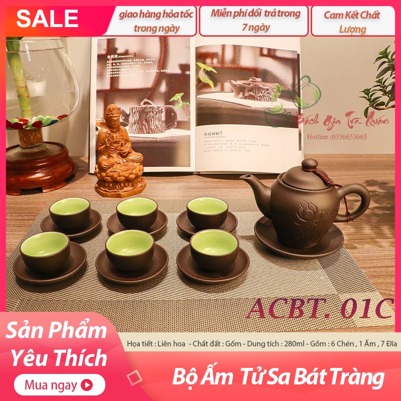 Bộ Ấm Chén Siêu Đẹp - Hàng Tử Sa Bát Tràng Loại 1 - Chế Tác Thủ Công - ACBT.01C