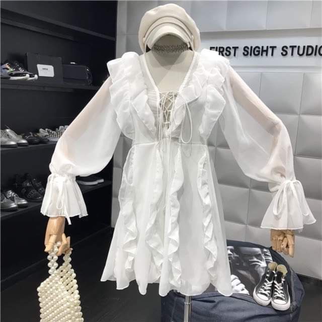 Đầm Công chúa voan tay dài / Váy trắng tay nơ | BigBuy360 - bigbuy360.vn