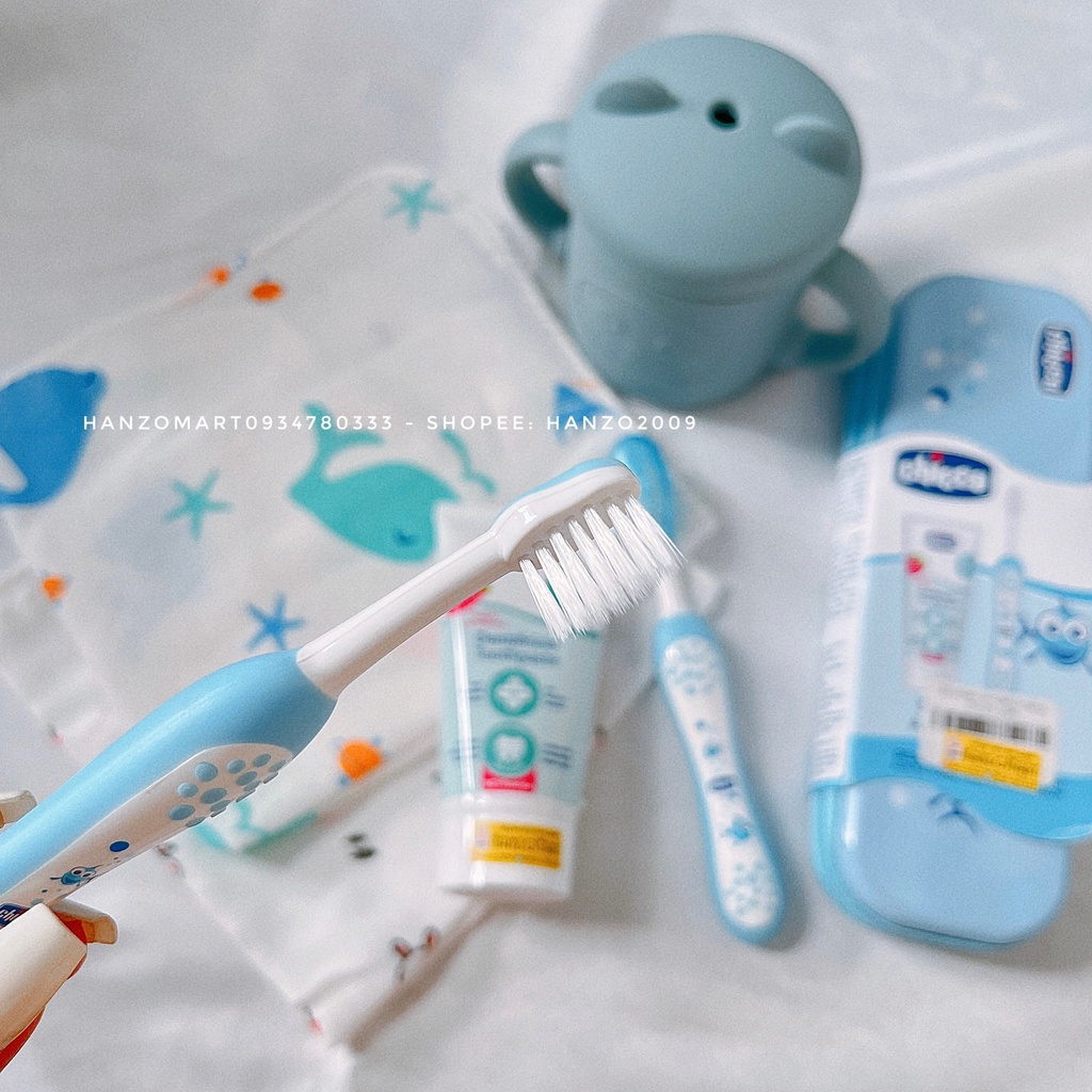 Bàn chải silicon kem đánh răng nuốt được cho bé Chicco 6m+