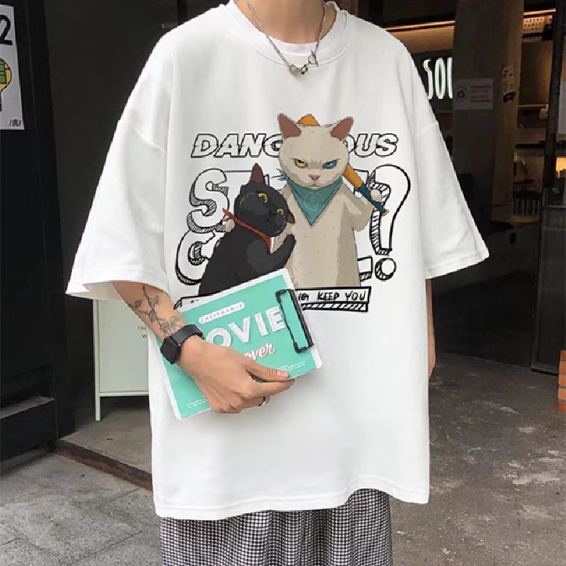 Áo Thun Dáng Rộng In Họa Tiết Hoạt Hình Phong Cách Hip Hop Nhật Bản Thời Trang Mùa Hè Cho Nam Cỡ M-5XL