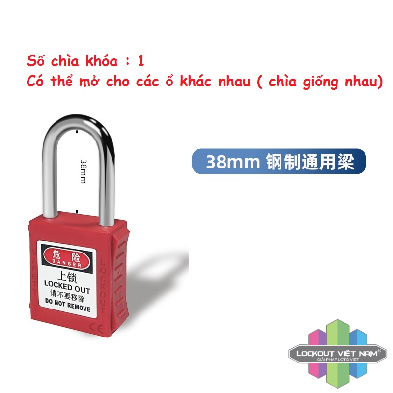 Ổ KHÓA LOTO- CÀNG THÉP 38MM-CHÌA KHÓA GIỐNG NHAU