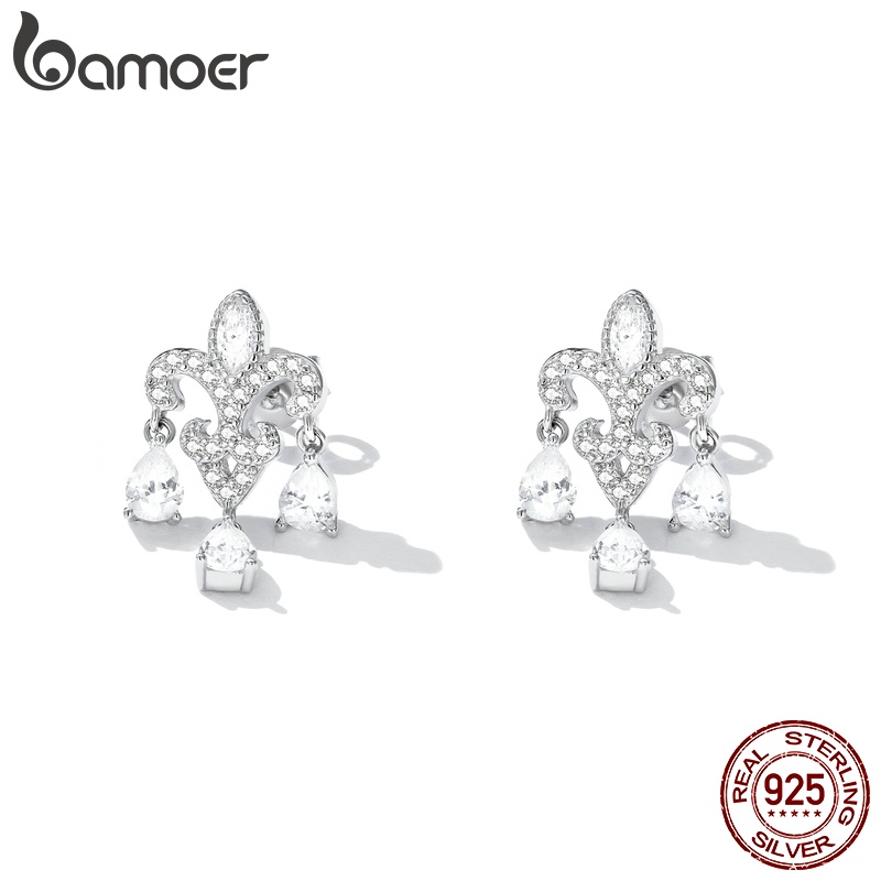 Bông tai BAMOER bạc 925 đính đá zircon chất lượng cao thời trang cho nữ