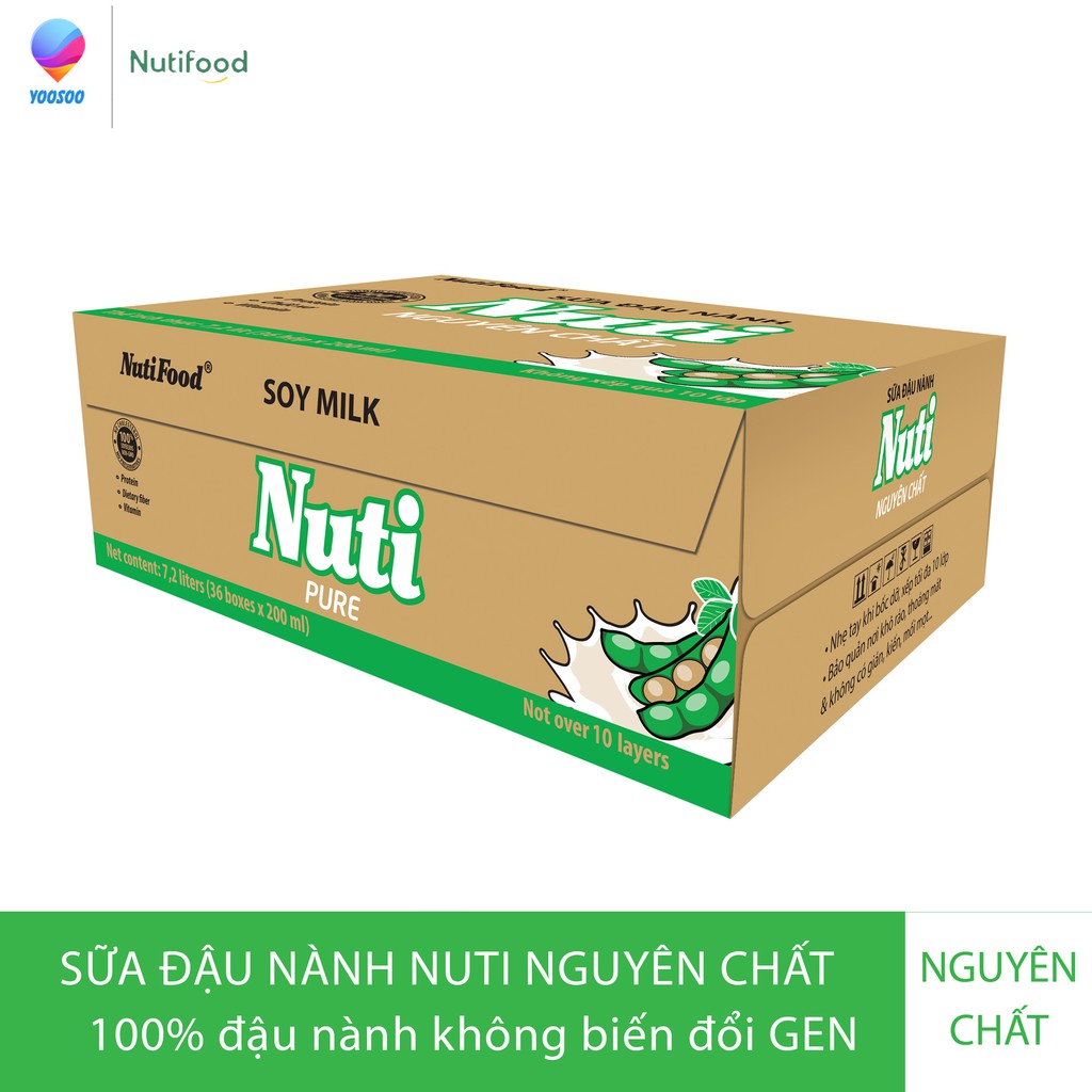 01 Thùng Sữa Đậu Nành Nuti Nguyên Chất/ Canxi 200ml - Hộp hoặc Bịch lựa chọn - Thương Hiệu NUTIFOOD - YOOSOO MALL