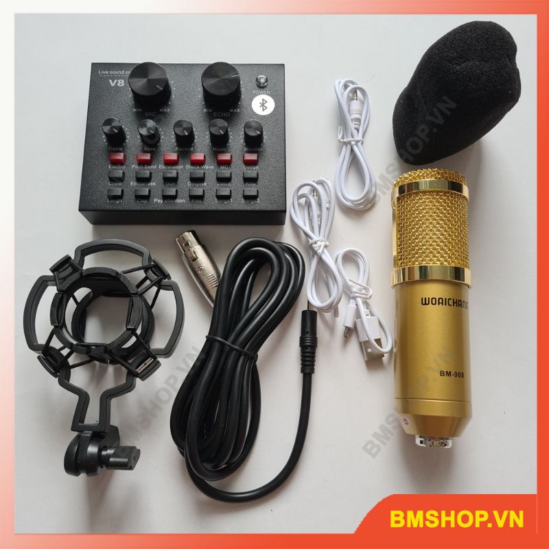 Combo thu âm livestream V8 và BM900 live fb bigo...