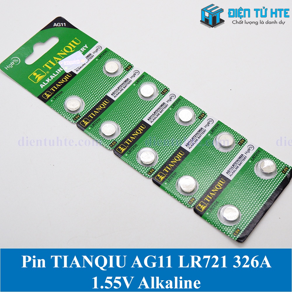 Vỉ 10 viên Pin cúc áo TIANQIU AG11 LR721 362A 1.55V Alkaline (Trong vỉ)