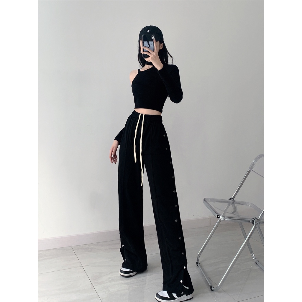 Cocory vn Quần ống rộng xẻ tà kiểu dáng thời trang phong cách retro dành cho nữ