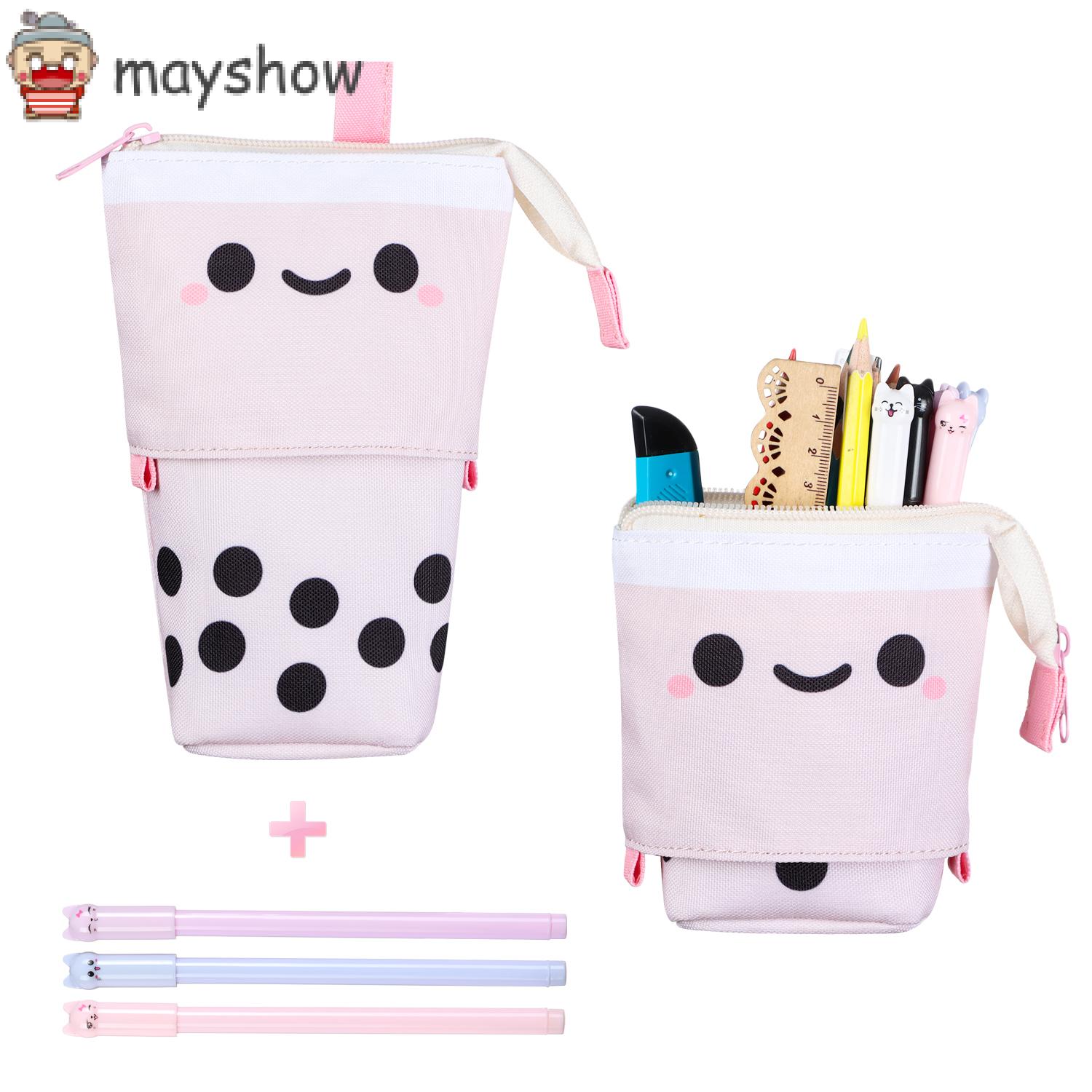 MAYSHOW New Pencil Case Portable Zipper Storage Box Telescopic Pen Bag Cute Canvas School Supplies Stationery Large Capacity Makeup Pouch/Multicolor