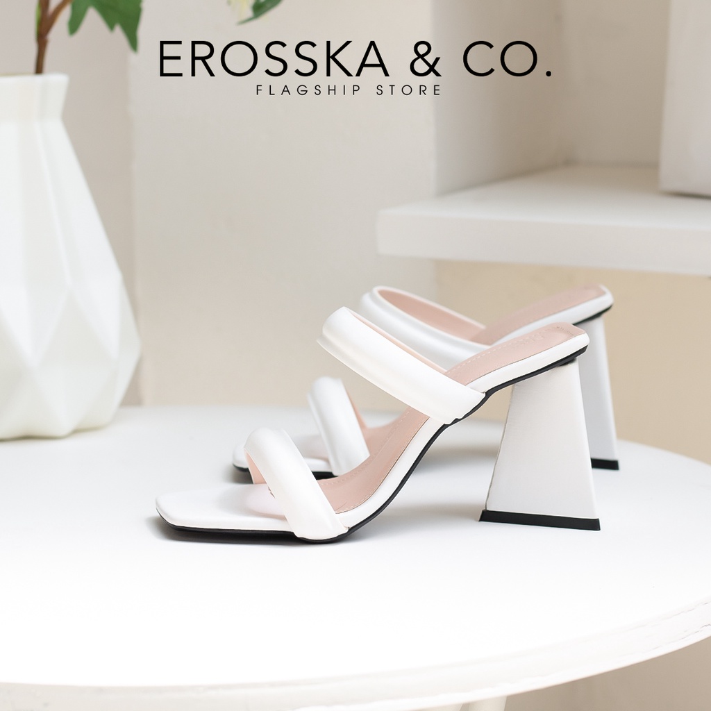 Erosska - Dép cao gót nữ mũi vuông 2 quai ngang thanh lịch cao 9cm màu nâu - EM090