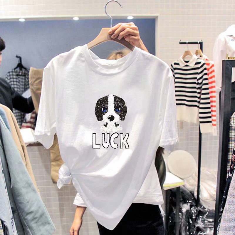 Áo Thun NgắN Tay ThờI Trang Cho Nữ  Áo Thun Cotton Tay Ngắn Dáng Rộng In Họa Tiết Thời Trang Hàn Quốc Mới
