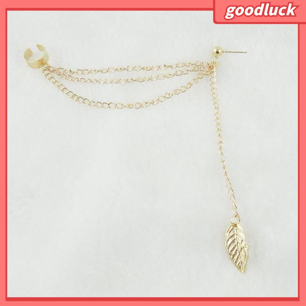 Khuyên tai dáng dài phối hình lá chất liệu kim loại cho nữ