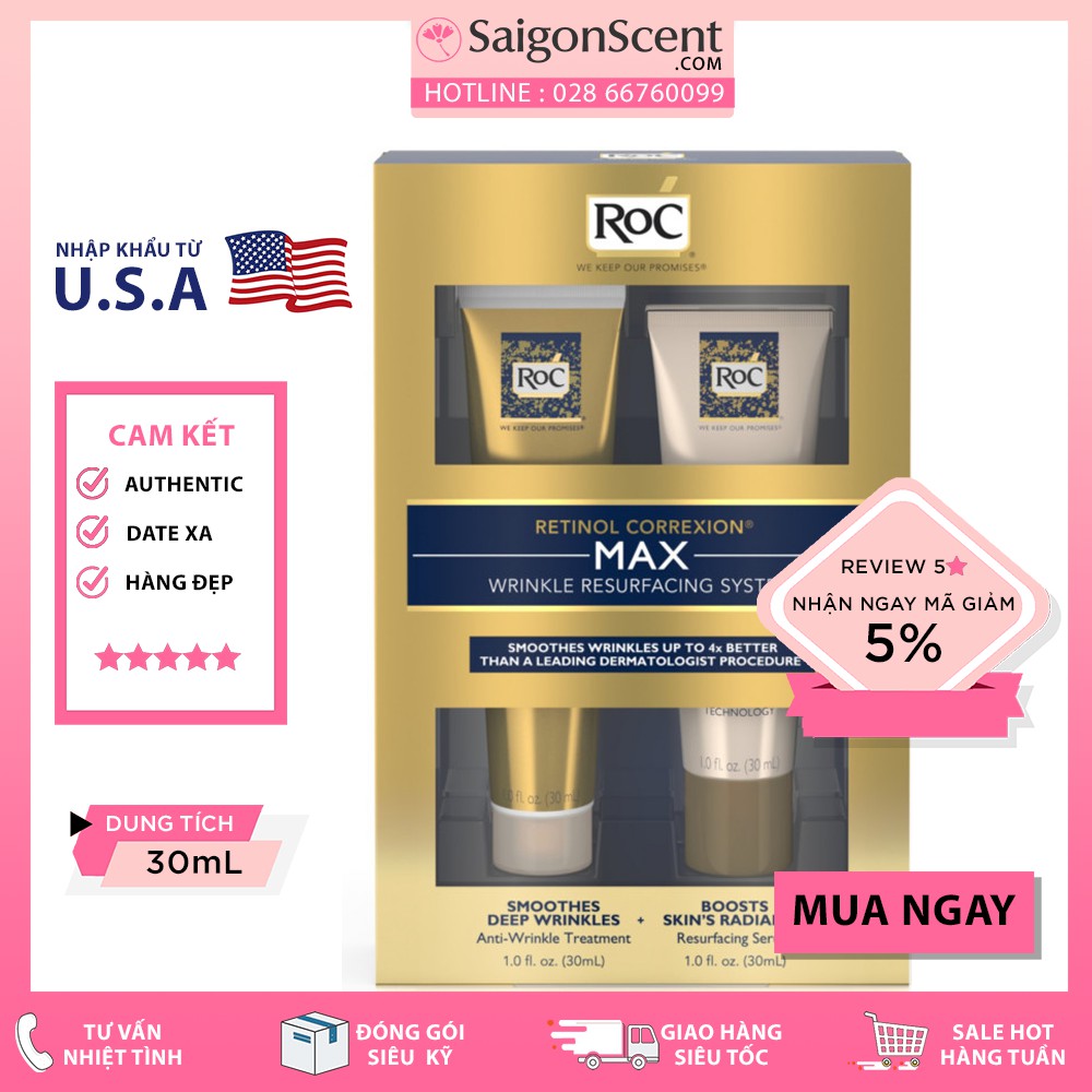 Bộ 2 món kem dưỡng RoC Retinol Correxion MAX Wrinkle Resurfacing System ( 30mL )