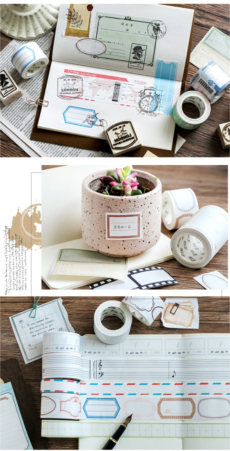 Washi tape caro - sticket phong cách vintage cuộn 5 mét trang trí sổ bullet journal