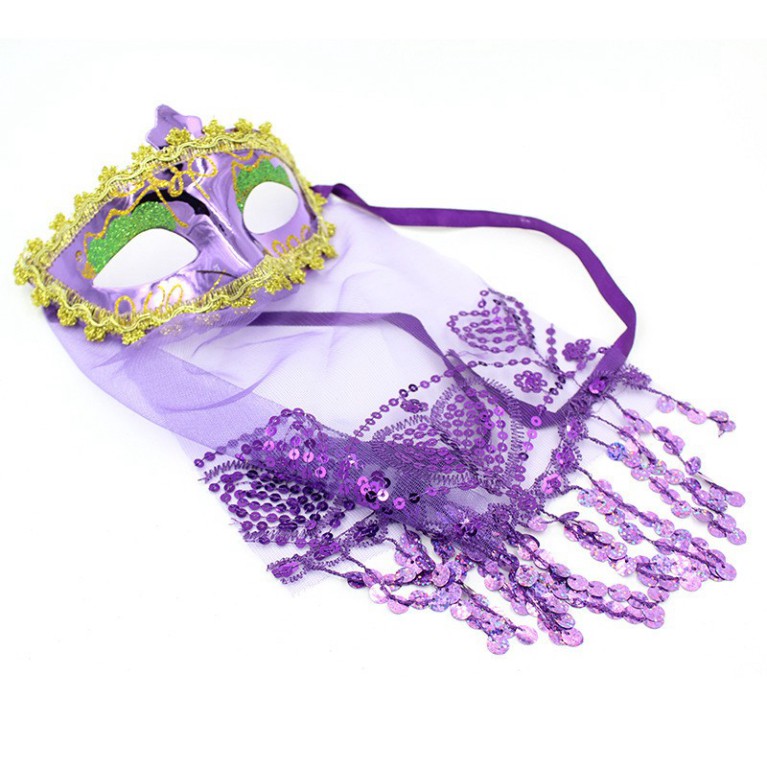 Mặt nạ nửa mặt có khăn che MÀU TÍM phong cách cổ trang,anh hùng,hóa trang dùng cho sự kiện,lễ hội hóa trang